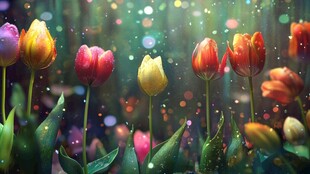 梦幻多彩郁金香绽放美景