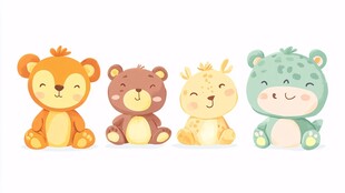 可爱卡通小动物排排坐