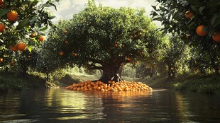 奇幻橘树立于水中果实满