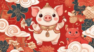 福猪贺岁喜庆插画