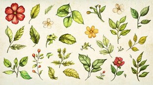 手绘植物花卉元素集合