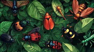 多彩昆虫齐聚绿叶间