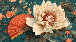 牡丹折扇图 中式古典风