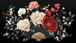 中式折扇花卉精美插画