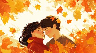 秋日情侣浪漫依偎时刻