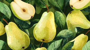 水彩风梨子与绿叶图案