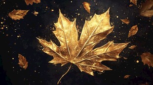 金色枫叶闪耀梦幻黑背景