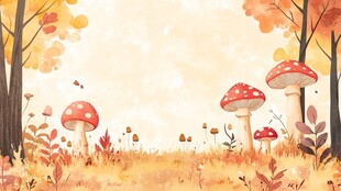 秋日森林中的梦幻蘑菇场景