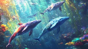 梦幻海底世界中的多彩海豚