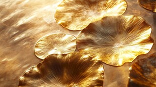 金色荷叶水面唯美画面
