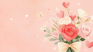 粉色浪漫花束与爱心装点