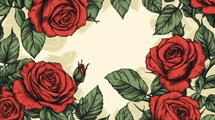 红玫瑰绿叶花卉装饰图案
