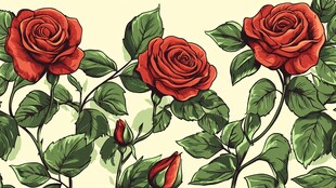 复古风红玫瑰花卉图案