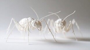 两只白色蚂蚁微距特写