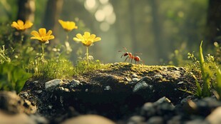 蚂蚁漫步于花草环绕之地