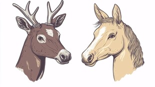 鹿与马头像插画