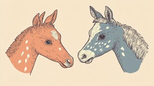 两匹斑点小马的可爱对视