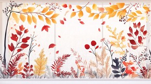 秋日树叶花卉水彩背景图