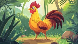 丛林中的艳丽公鸡