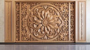 精美木雕花卉装饰墙
