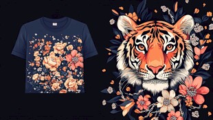 老虎花卉图案T恤设计