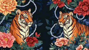 双虎伴繁花珠宝图案设计