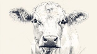 手绘奶牛头像特写