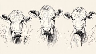 三头牛的素描头像