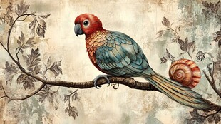 枝头鹦鹉与蜗牛的美妙画面