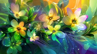 梦幻多彩花卉艺术插画