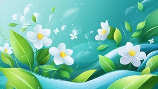 清新花卉绿叶梦幻插画