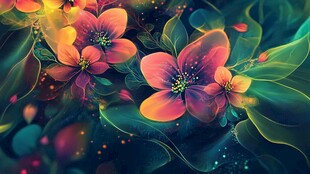 梦幻绚丽花朵艺术插画