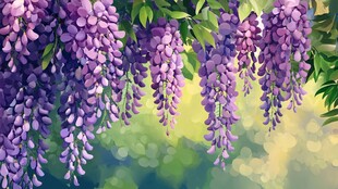 梦幻紫藤花垂挂美景