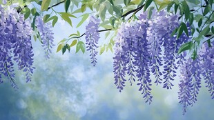 梦幻紫藤花垂挂美景