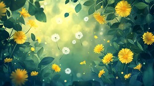 梦幻蒲公英花丛中的春光