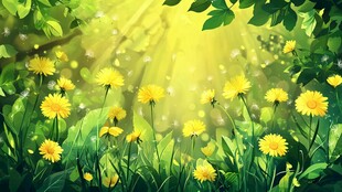 阳光照耀下的蒲公英花海