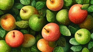 多彩苹果与绿叶的视觉盛宴