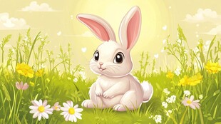 草地上的可爱小白兔