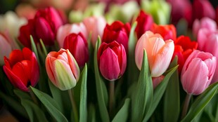 多彩郁金香花束绽放美丽