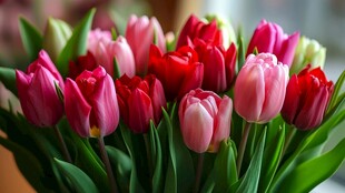 多彩郁金香花束特写