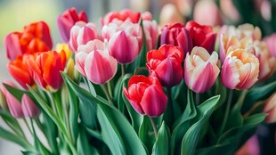 多彩郁金香绽放的美丽