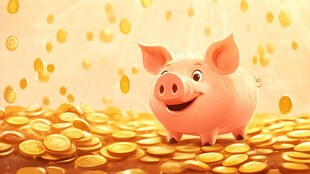 小猪站金币堆笑迎财富