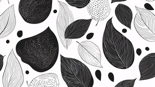 黑白手绘风叶片图案背景