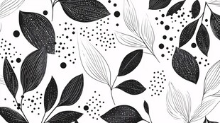 黑白手绘叶子花卉图案背景