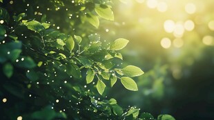阳光洒落的翠绿枝叶