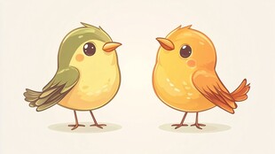 两只可爱小鸟对视