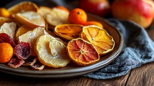 一盘多彩干制水果诱人呈现