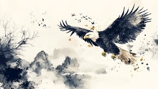水墨雄鹰展翅翱翔图