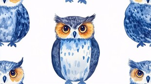 可爱蓝猫头鹰无缝图案