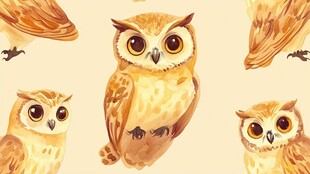 可爱猫头鹰水彩插画图案